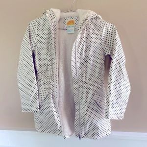 Girls-White with Black Polka Dot Hooded Fleece Lined Raincoat